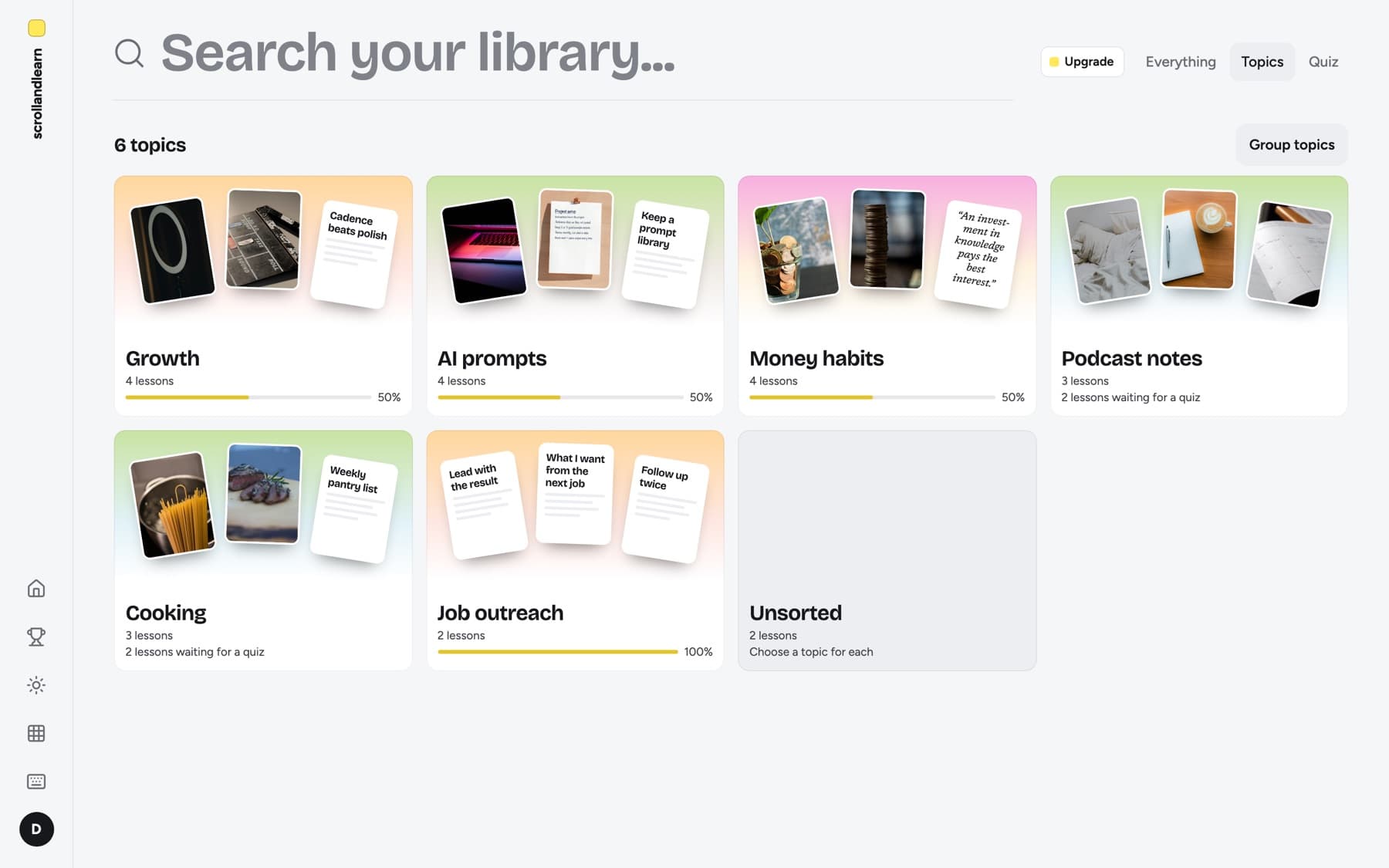 Topics on a desktop