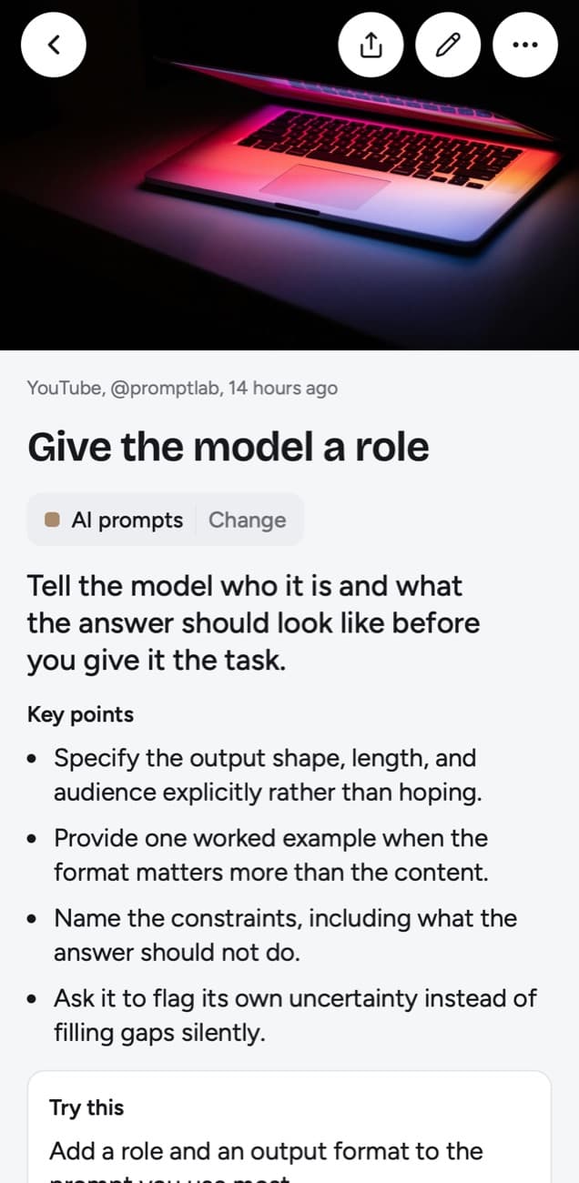 A lesson with Share at the top
