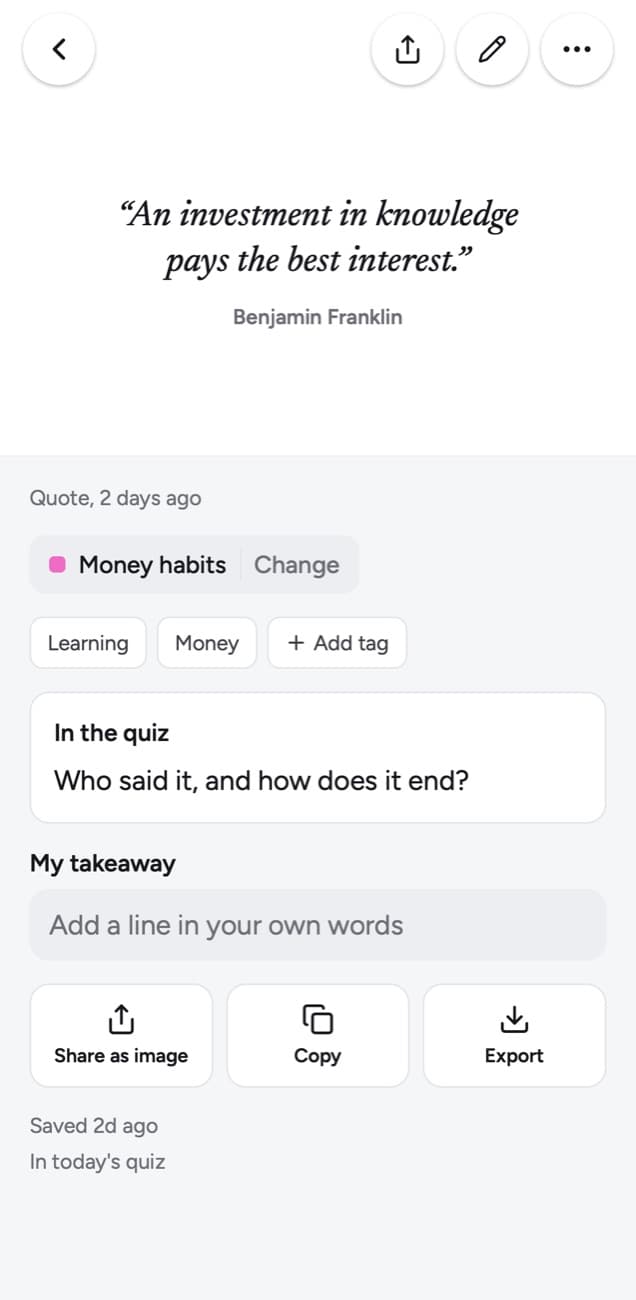 A quote saved in the app