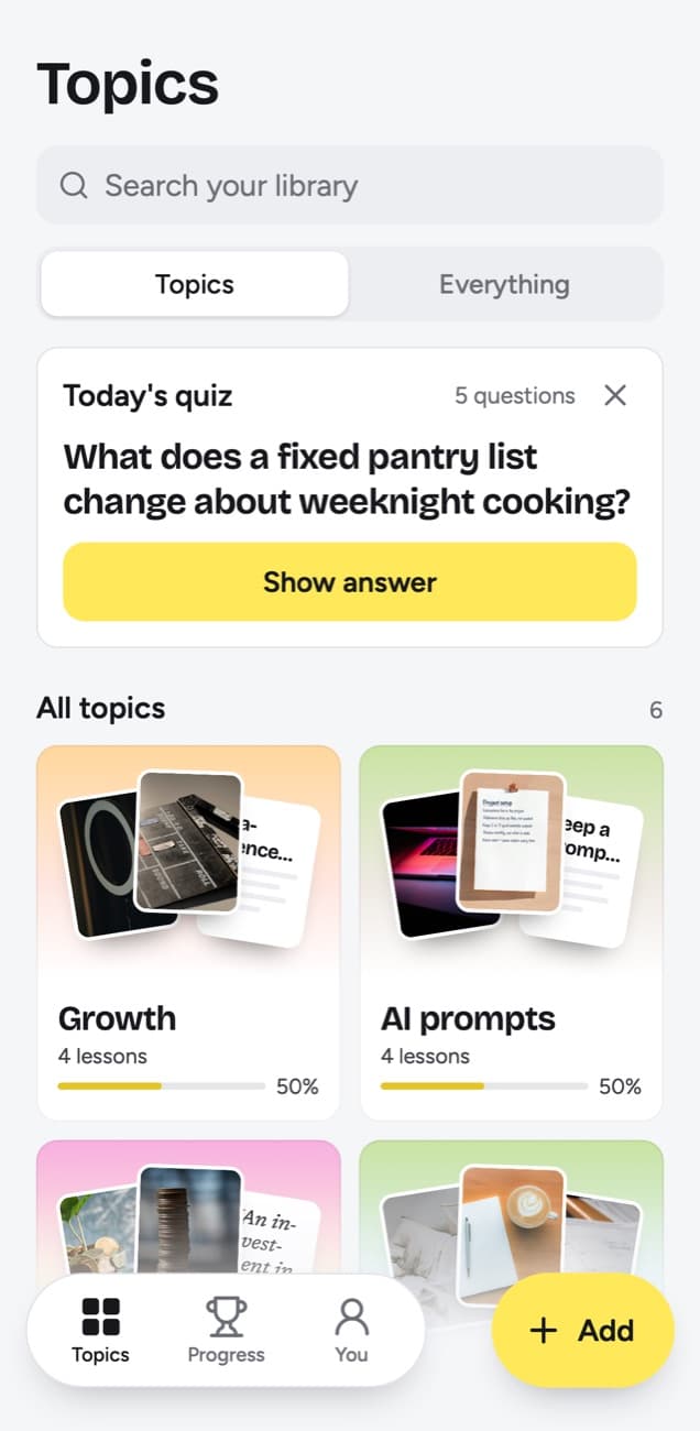 Topics on a phone with today's quiz